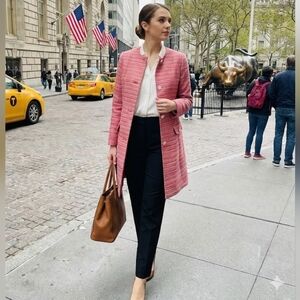 NEW Elegant FDS Pink Tweed Coat - Size M Vintage-Inspired Button Front Jacket